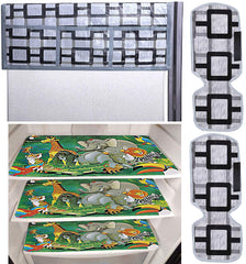 Kuber Industries Checkered Design 3 Pieces PVC Fridge Mats,2 Piece Handle Cover and 1 Piece Fridge Top Cover (Grey) CTKTC34096