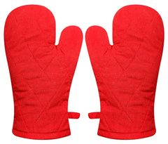 Kuber Industries Heat Resistant Cotton Kitchen Oven Mitt Microwave Gloves, Set of 2 (Red)-HS40KUBMART23975, Standard