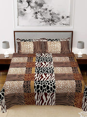Kuber Industries Abstract Waves Print Glace Cotton Double Bedsheet with 2 Pillow Covers (Brown)-KUBMART011372