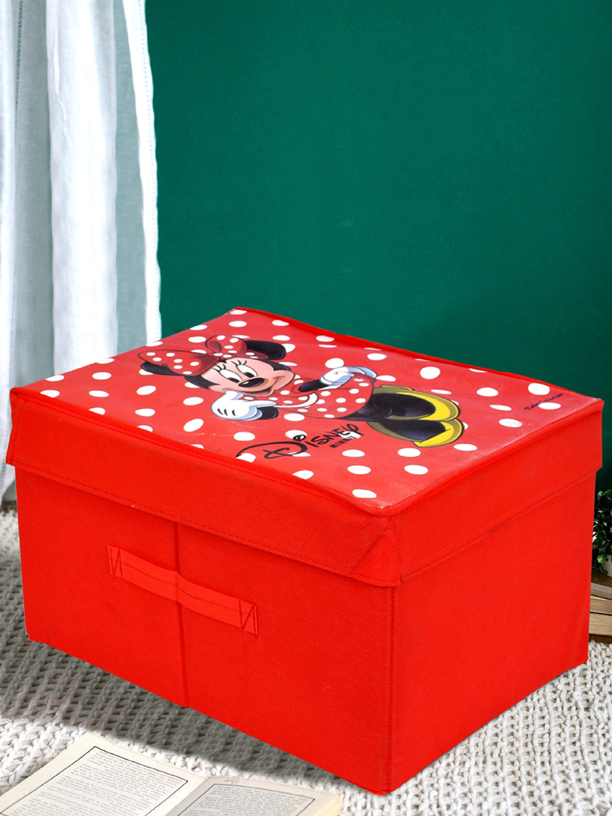 Kuber Industries Disney Minnie Print Non Woven Fabric Foldable Saree Cover Storage Organizer Box with with Lid, Extra Large (Red, Standard)