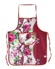 Heart Home Flower Printed Oil Stain Resistant Cooking Kitchen Apron for Men Women with 1 Front Pocket (Pink)