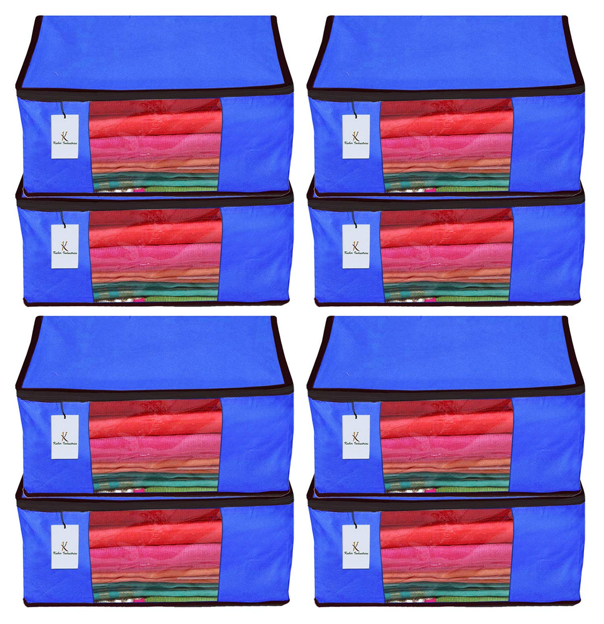 Kuber Industries 8 Piece Non Woven Fabric Saree Cover Set with Transparent Window, Extra Large, Royal Blue-CTKTC23785