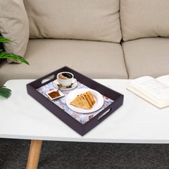 Kuber Industries Nested Serving Trays|Wooden Paisley Design Farmhouse Platter|Rectangular Shape Coffee Table Tray with Handles for Kitchen,Dining Area,Set of 3 (Brown)