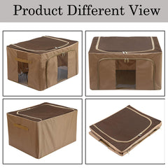 Kuber Industries Steel Frame Living Box, Closet Organizer, Cloth Storage Boxes for Wardrobe With Clear Window, 66Ltr. (Brown)-44KM0306