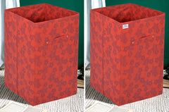 Heart Home Metallic Flower Printed Non-Woven Laundry Basket, Clothes Hamper For Laundry Closet, Bedroom, Bathroom With Handles- Pack of 2 (Red)-HS43HEARTH25863