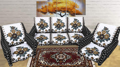 Kuber Industries Flower Cotton 7 Pieces 5 Seater Sofa Cover with Center Table Cover (CTKTC028735, Brown, Standard)