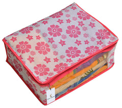 Kuber Industriestm Non Woven Saree Cover Pink Floral Design Set Of 3 Pcs