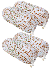Heart Home Flower Printed Soft & Luxurious Decorative Cotton Bolster Cover- Set of 4, 16"x32" (Brown & White)-44HH0144