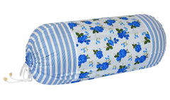 Heart Home Set of 4 Flower Design Soft & Smooth Cotton Bolster Cover 16 x 30 inch (Blue)