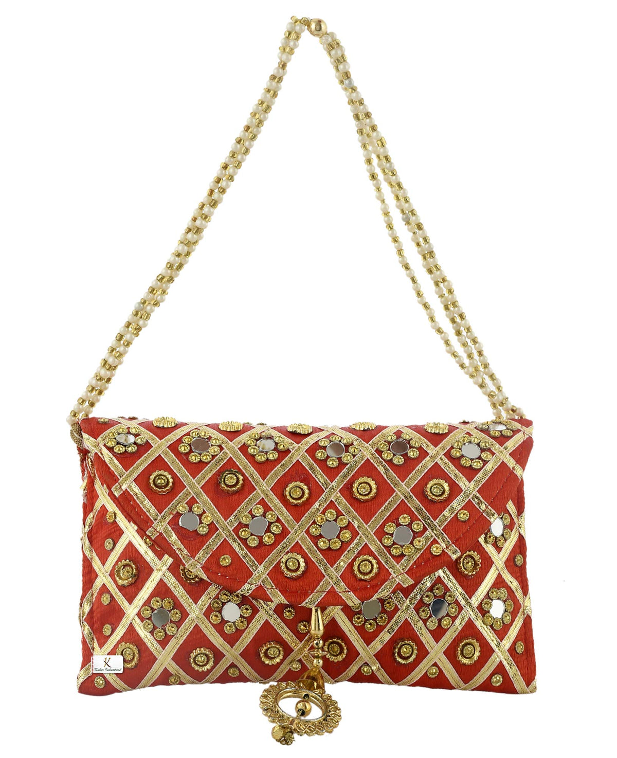Kuber Industries Silk Traditional Mirror Work Envelope Clutch/Hand Purse Bag for Women/Girls (Red)-KUBMART11447, Standard