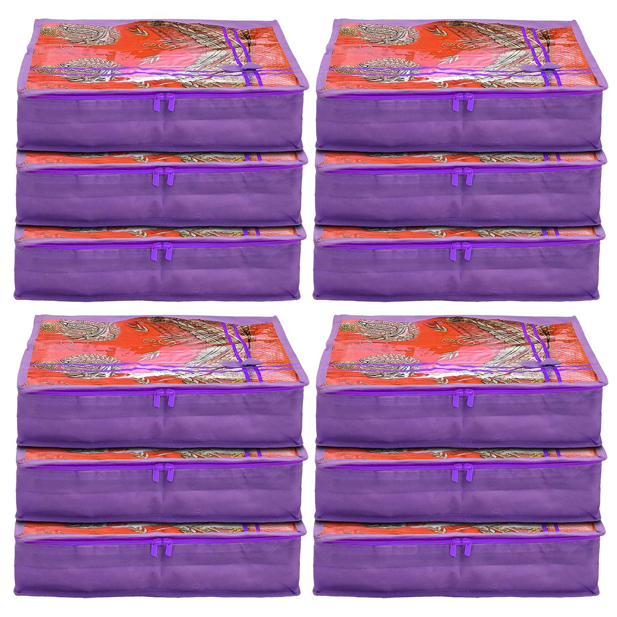 Heart Home Non-Woven Single Saree Cover With Tranasparent Top- Pack of 12 (Purple)-44HH0343