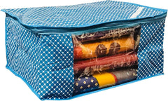 Kuber Industries 2 Piece 3 Layered Quilted Polka Dots Cotton Saree Cover Set, Blue (COMQ02)