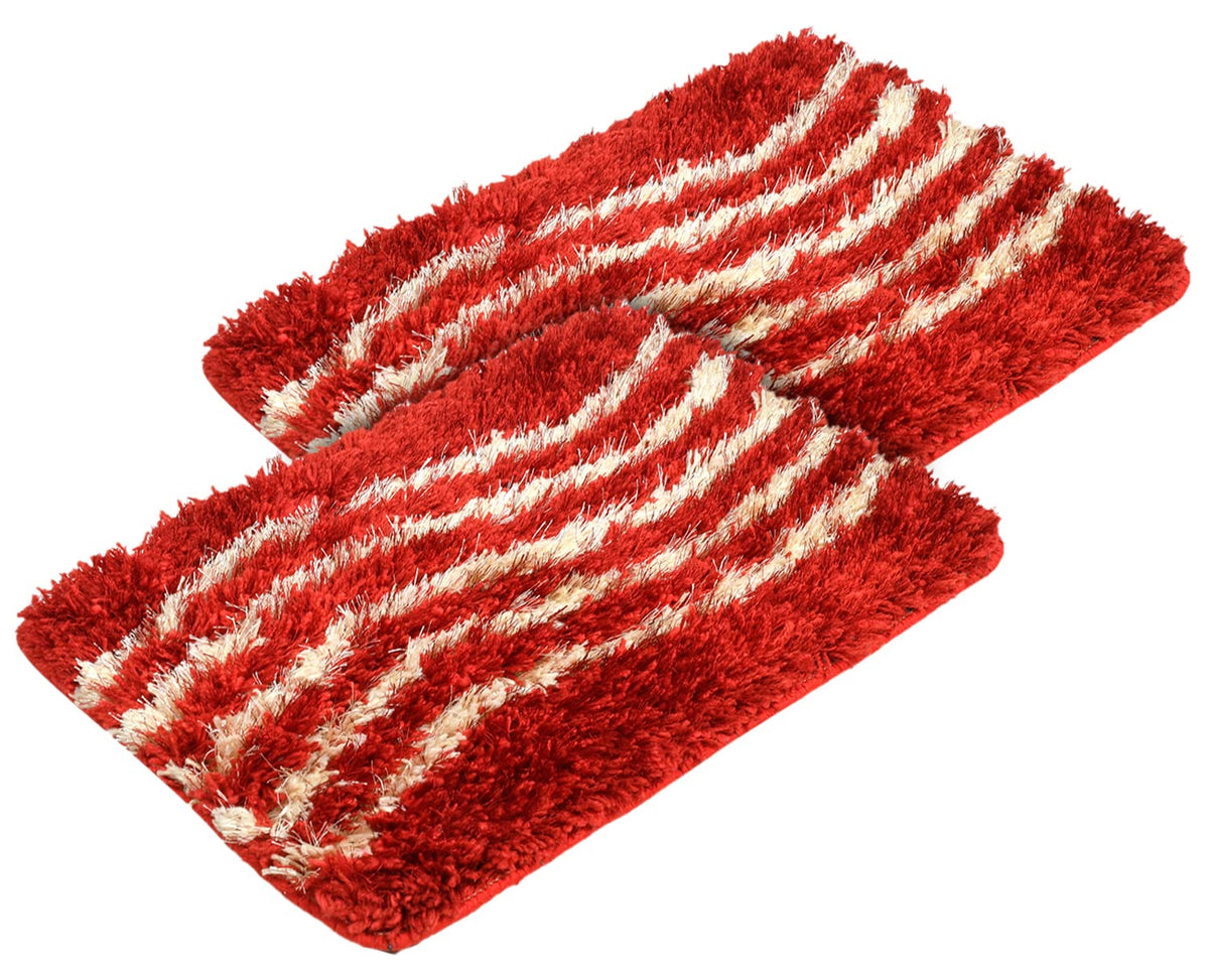 Heart Home Designer Multiuses Home Décor Non-Slip Velvet Door Mat- Pack of 2 (Red)-50HH01083