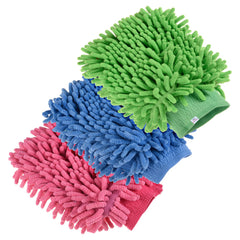 Heart Home Chenille Mitts|Microfiber Cleaning Gloves|Inside Waterproof Cloth Gloves|100 Gram Weighted Hand Duster|Chenille Gloves for Car|Glass|Pack of 3 (Multicolor)
