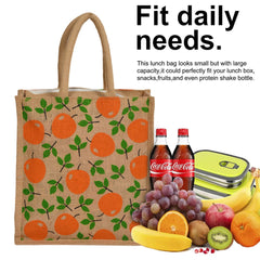 Kuber Industries Fruits Print Jute Reusable Eco-Friendly Hand Bag/Grocery Bag For Man, Woman With Handle (Orange) 54KM4362