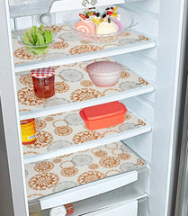 Kuber Industries Fridge Organiser Set, (3 pcs Fridge Mat, 2 pcs Fridge Handle Cover, 1 Fridge Top Cover), Rangoli, White, (Model: HS_37_KUBMART020154)