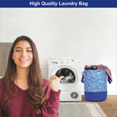 Homestic Canvas Waterproof Round Laundry Basket For clothes|Foldable Toy Storage Organizer|Reinforced Handle With Sturdy Base|Capicity 45 Ltr (Blue)