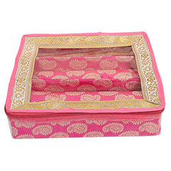 Kuber Industries Brocade Hardboard 3 Rod Bangle Box, Pink