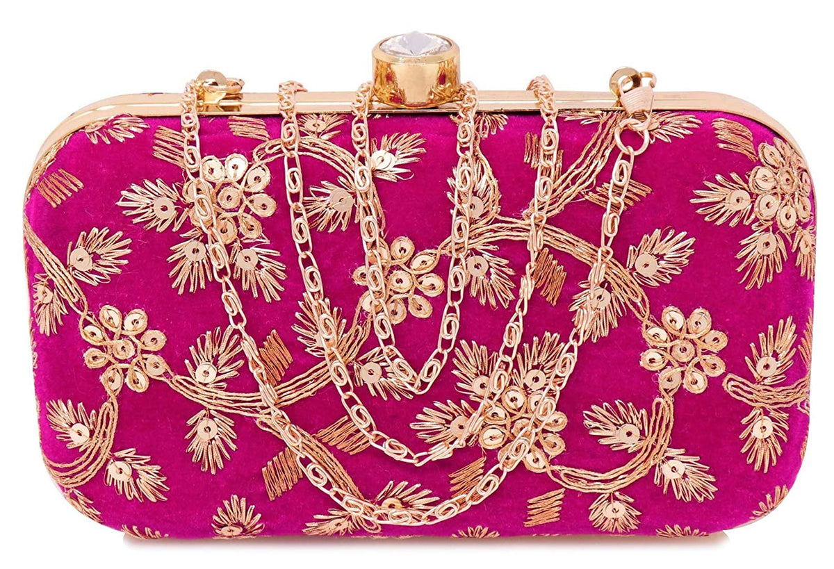 Kuber Industries Evening Bag for Women Wedding Party Clutch Handbag Crossbody Chain Shoulder Clutch Purse (Pink)-KUBMART11859