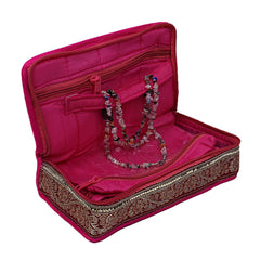 Kuber Industries Brocade Silk Jewellery Pouch Cum Makeup Organiser Kit (Pink)-KUBMART15789
