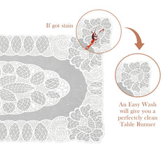 Heart Home Table Runner|Soft Vinyl Fabric Floral Design for Everyday Use|Home Decor|Living Room|33x17 Inch (Cream)