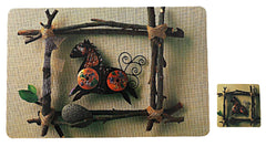 Kuber Industries Horse Design PVC 6 Piece Dining Table Placemat Set with Tea Coasters (Brown)-CTKTC032182
