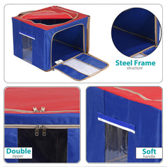 Kuber Industries Steel Frame Storage Box/Organizer For Clothing, Blankets, Bedding With Clear Window, 44Ltr.- Pack of 2 (Red & Blue)-44KM0299
