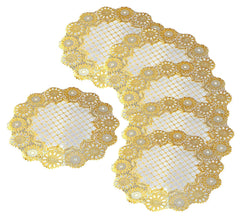 Kuber Industries Floral Design Virgin Viny Soft Fabric 6 Pieces Dining Table Round Placemat Set, Gold - CTKTC045907(Microfibre)