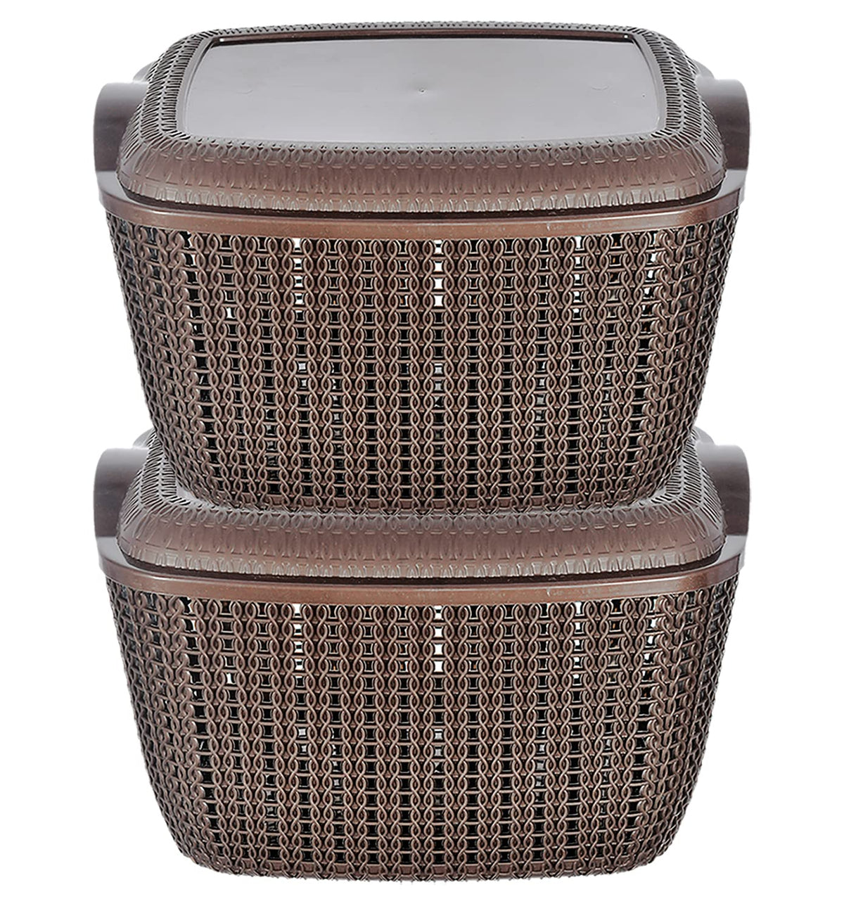 Heart Home Multipurposes Small M 25 Plastic Basket, Organizer For Kitchen, Countertops, Cabinets, Bathroom With Lids- Pack of 6 (Brown) -46HH044