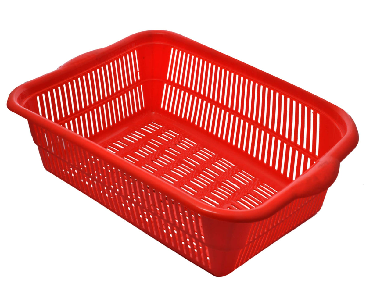 Heart Home Plastic Kitchen Large Size Dish Rack Drainer Vegetables and Fruits Washing Basket Dish Rack Multipurpose Organizers (Red)- HEART3808