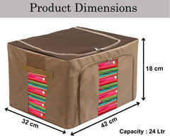 Kuber Industries Steel Frame Living Box, Closet Organizer, Cloth Storage Boxes for Wardrobe With Clear Window, 24Ltr.- Pack of 2 (Brown)-44KM0284