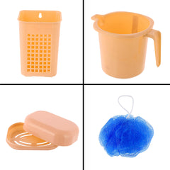 Kuber Industries Plastic Bathroom Set of 6 Pieces with Bucket, Mug, Stool,Tooth Brush Stand, Soap case & Juna Set (Blue)-KUBMART15277