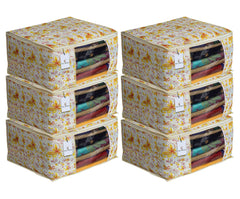 Kuber Industries Flower Design 6 Piece Non Woven Saree Cover Set, Ivory