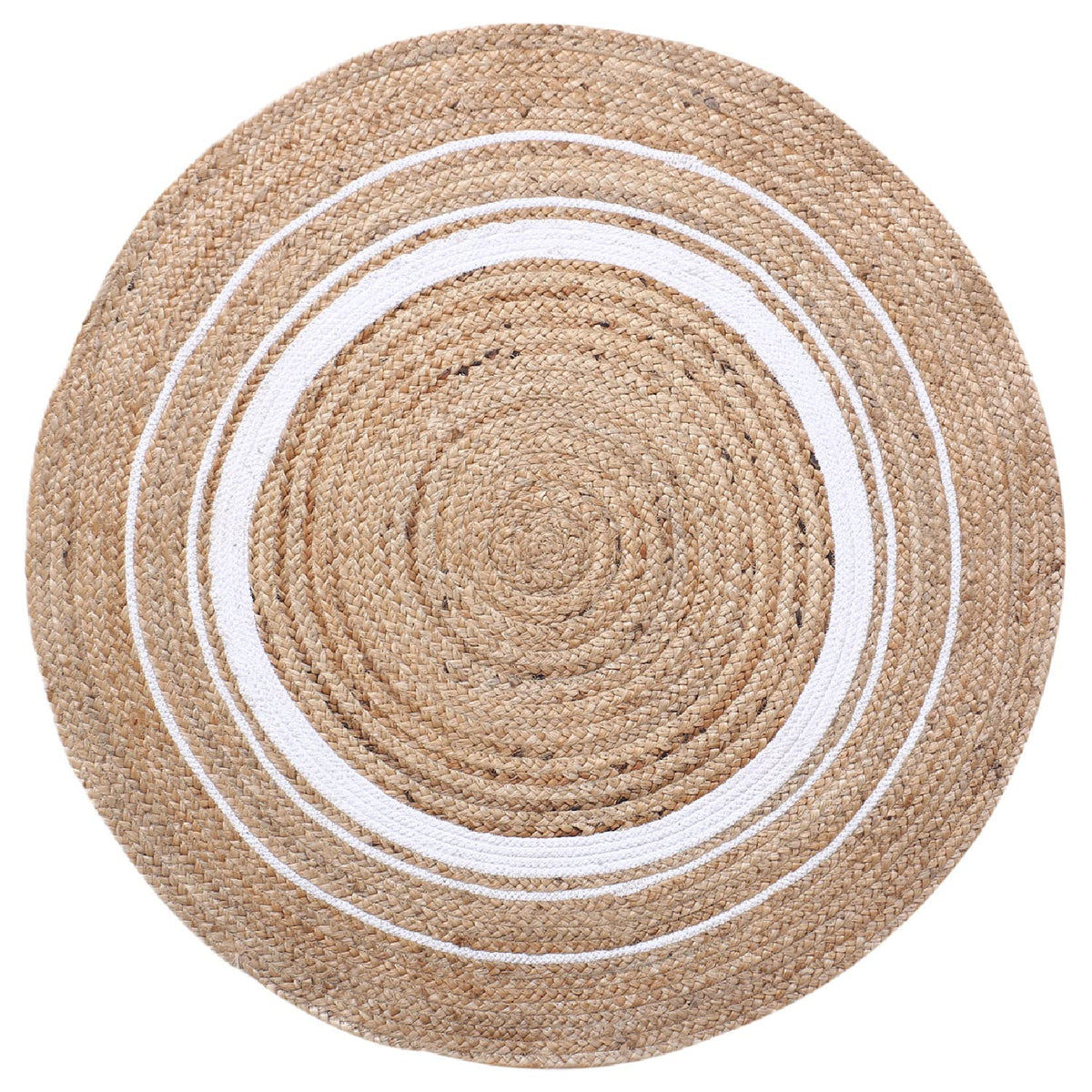 Kuber Industries Hand Woven Braided Carpet Rugs|Anti-Skid Round Traditional Spiral Design Jute Door mat|Mat for Bedroom,Living Room,Dining Room,Yoga,92 x 92 cm,(White)