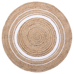 Kuber Industries Hand Woven Braided Carpet Rugs|Anti-Skid Round Traditional Spiral Design Jute Door mat|Mat for Bedroom,Living Room,Dining Room,Yoga,92 x 92 cm,(White)