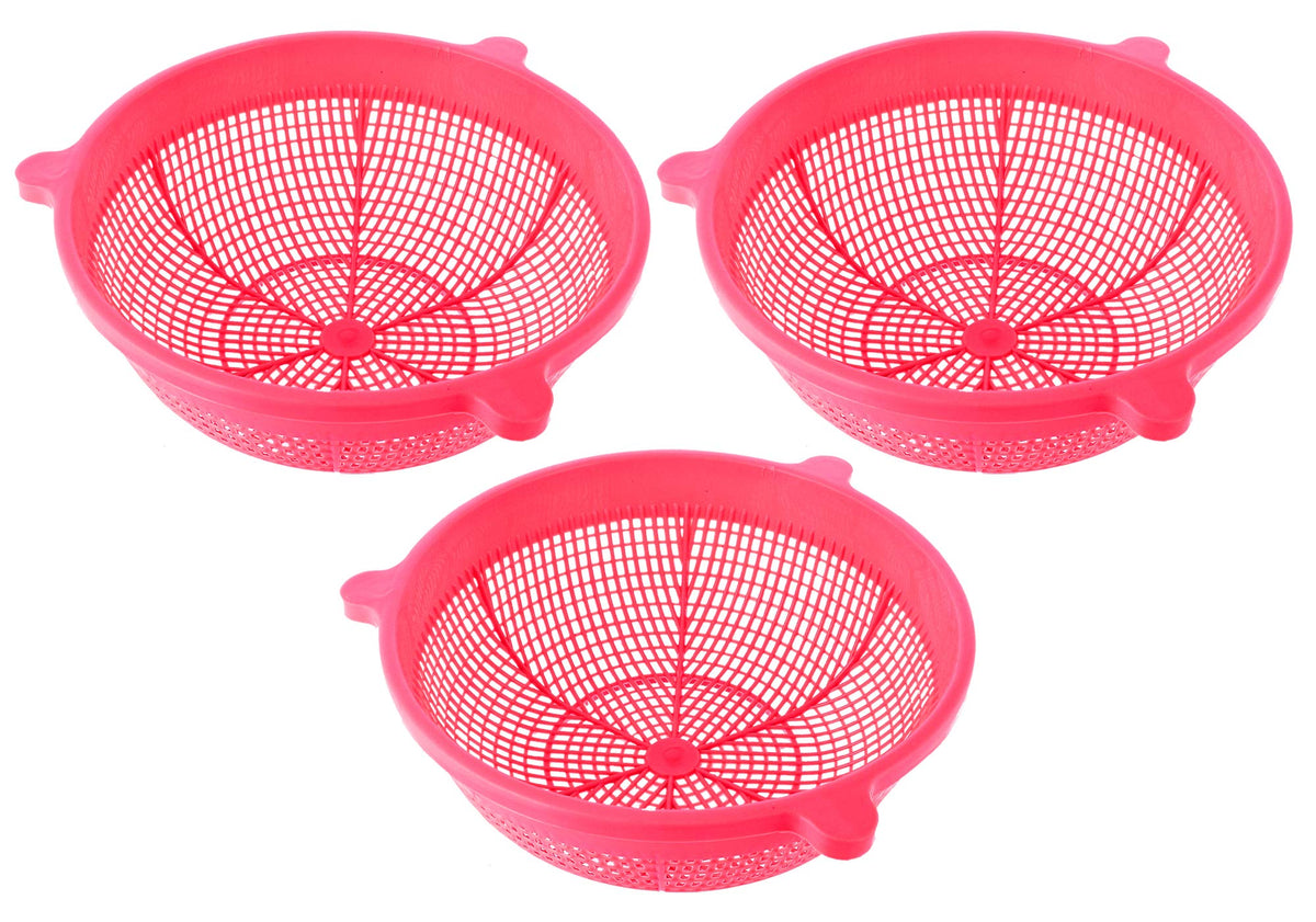 Kuber Industries Baskets for Fruits and Vegetables, Multipurpose and Handy Storage Basket Unbreakable Round Plastic Basket (Pink)-Pack of 3-KUBMART15151