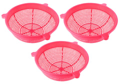 Kuber Industries Baskets for Fruits and Vegetables, Multipurpose and Handy Storage Basket Unbreakable Round Plastic Basket (Pink)-Pack of 3-KUBMART15151