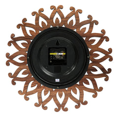 Heart Home Rangoli Design Wooden Decorative Round Wall Clock for Hall/Bedroom/Office (Light Brown)-Hs40Hearth23944