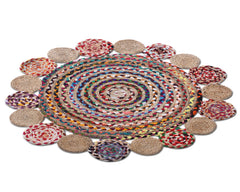 Kuber Industries Handmade Braided Area Rug|Organic Natural Jute Multi Circle Border Door Mat|Carpet for Bedroom,Living Room,Dining Room,92x92 cm,(Multicolor)