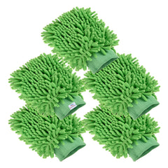 Heart Home Chenille Mitts|Microfiber Cleaning Gloves|Inside Waterproof Cloth Gloves|100 Gram Weighted Hand Duster|Chenille Gloves for Car|Glass|Pack of 5 (Green)