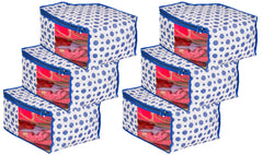 Kuber Industries Dot Printed Foldable, Lightweight Non-Woven Blouse Cover/Organizer With Tranasparent Window- Pack of 6 (Blue)-46KM0309