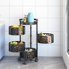 Kuber Industries 4Th Generation Round Rotating Rack|4-Layer Kitchen Trolley with 360 Rotation|Portable Storage Rack for Bathroom, Bedroom (Black)