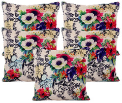 Kuber Industries Floral Design Cotton Decorative Cushion Covers (16 X 16 Inches) Set of 5, Cream - CTKTC040299