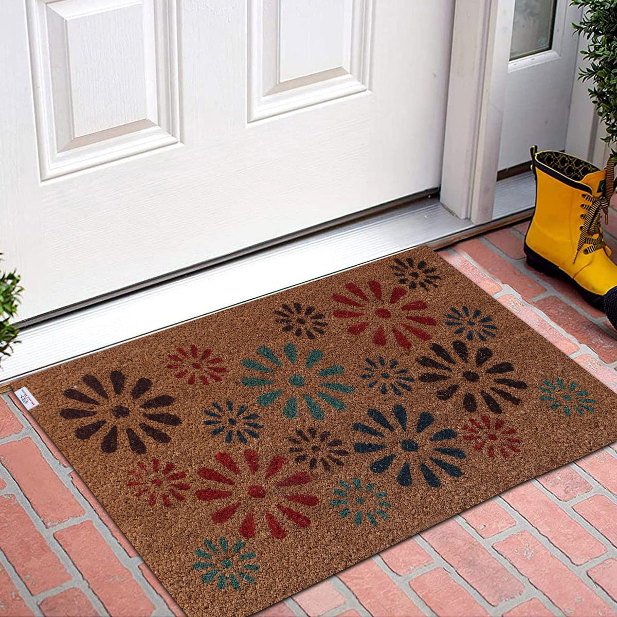 Heart Home Door Mat|Polyethylene Durable & Anti-Slip Natural Sunshine Print Floor Mat|Rug for Indoor or Outdoor, 30x20 Inch (Brown)