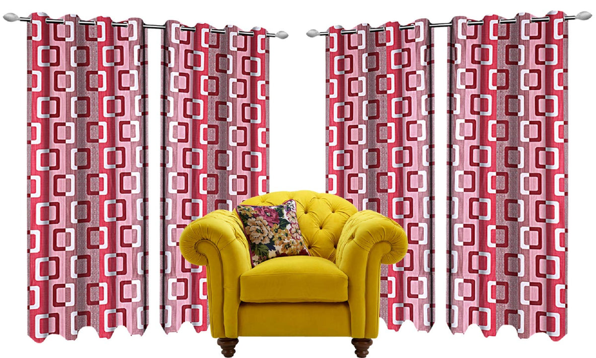 Kuber Industries Geometric Design 6 Pieces Polyester Eyelet Door Curtain 7 Feet (Maroon)-CTKTC30280