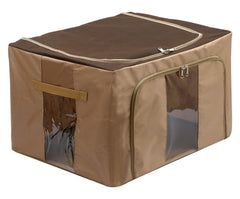 Kuber Industries Steel Frame Living Box, Closet Organizer, Cloth Storage Boxes for Wardrobe With Clear Window, 66Ltr. (Brown)-44KM0306
