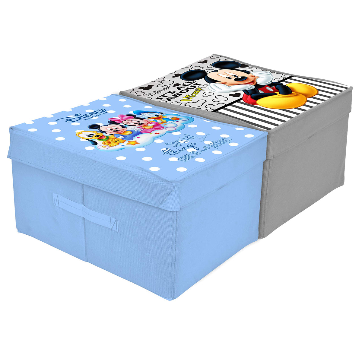 Kuber Industries Disney Kids Team Mickey Print Non Woven Fabric Foldable Cloth Storage Wardrobe Organiser Box with Lid (KUBMART16335, Grey & Royal Blue, Extra Large), 2 Pieces