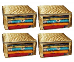Kuber Industries 4 Piece Satin Saree Cover Set, Gold