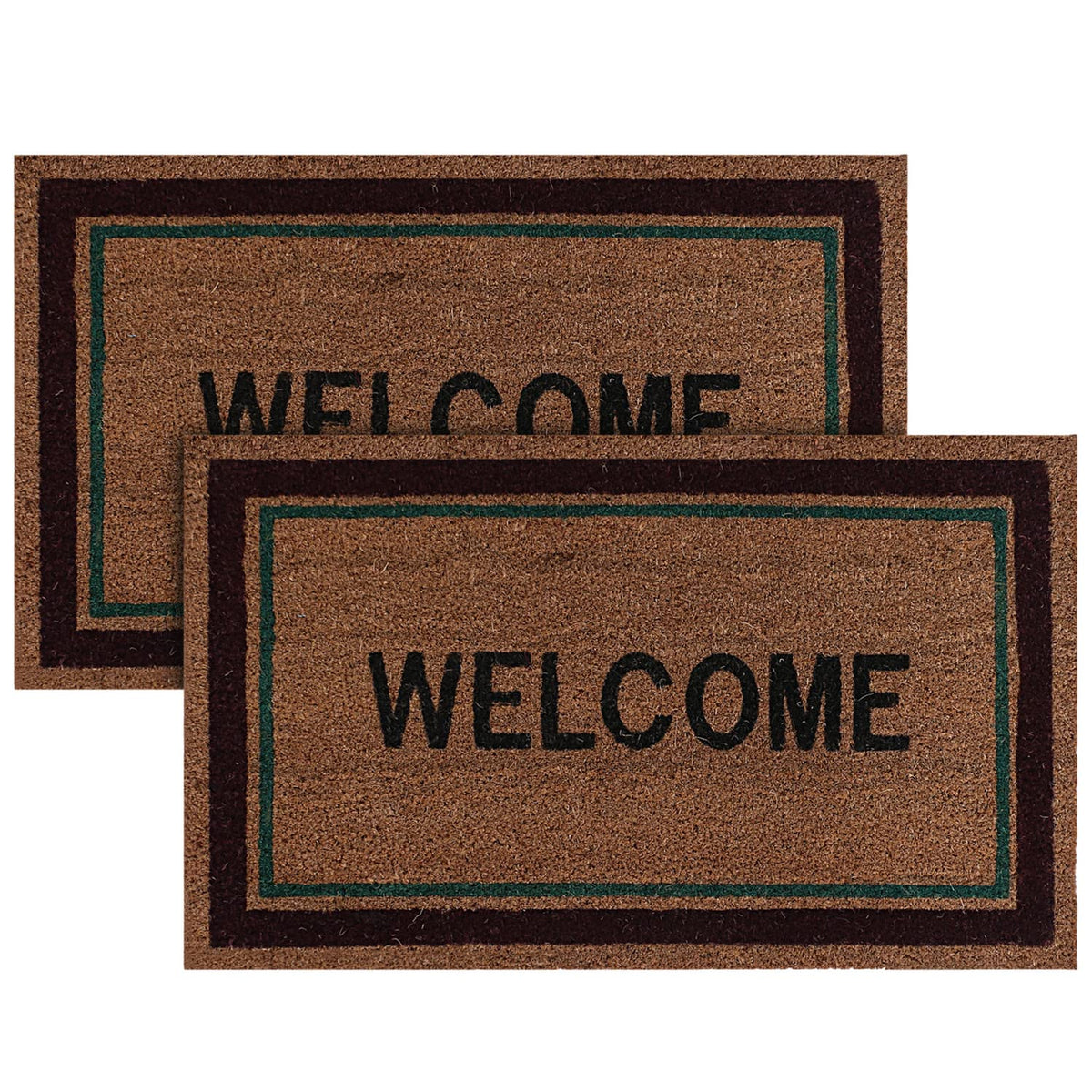 Kuber Industries Door Mat|Polyethylene Durable & Anti-Slip Natural Rectangle Welcome Print Floor Mat|Rug for Indoor or Outdoor, 30x20 Inch, Pack of 2 (Brown)