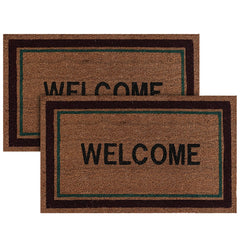 Kuber Industries Door Mat|Polyethylene Durable & Anti-Slip Natural Rectangle Welcome Print Floor Mat|Rug for Indoor or Outdoor, 30x20 Inch, Pack of 2 (Brown)